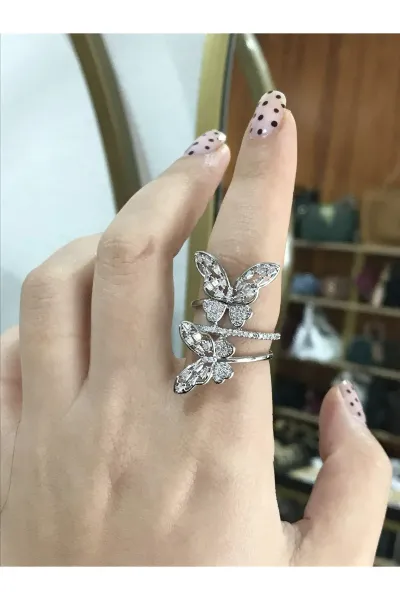 İri Kelebek Model Taş Detaylı Silver Yüzük