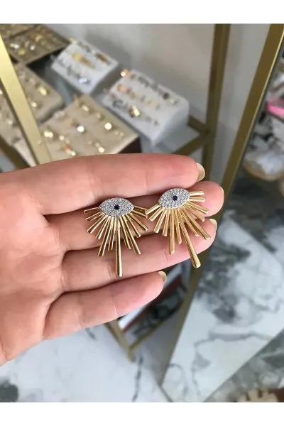 Taş Detaylı Göz Model Küpe