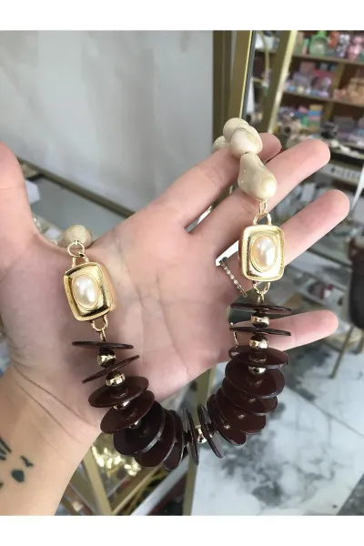 Cam Boncuk Model İnci ve Gold Detaylı İri Kolye