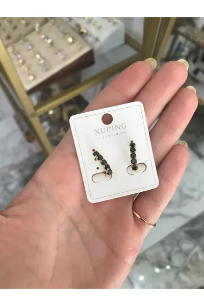 Siyah Taş Detaylı Küpe (kararmaz)