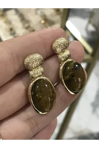 Simli Ve Gold Detaylı Zarif Küpe