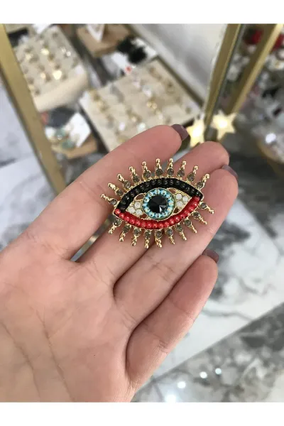 Renkli Taş Detaylı Göz Model Broş