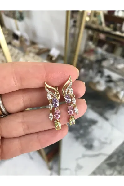 Renkli Taş Detaylı Kanat Model Küpe (Xuping-kararmaz)