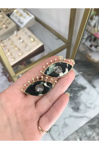Taş Detaylı Siyah Göz Model küpe
