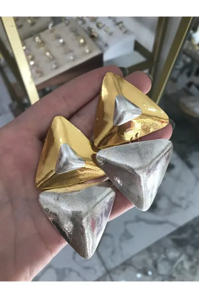 Muadil Marka Üçgen Gold&Gümüş Küpe