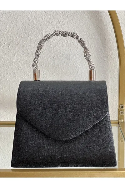 Saten Model Sapı Taş Detaylı Abiye Çanta
