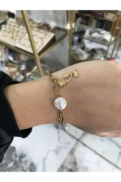 Gül ve İnci Detaylı Tasarım Bileklik