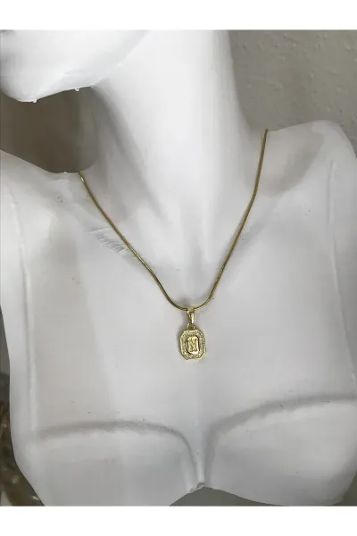 Vintage Taş Detaylı Harf Kolye Çelik ( N Harfi)