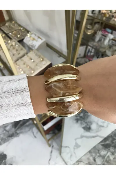 Lasikli Gold Detaylı Kemik Bilezik