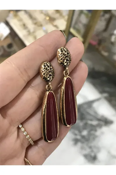 Muadil Marka Tasarım Bordo Küpe