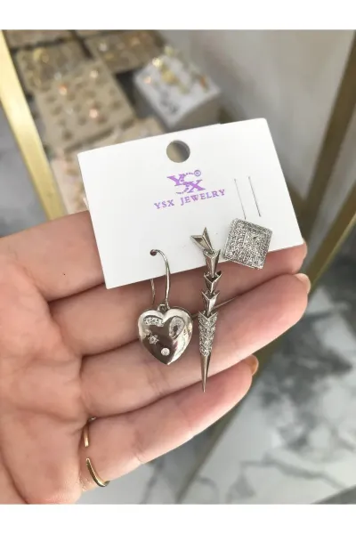 3'lü Kombin Model Kalpli Küpe