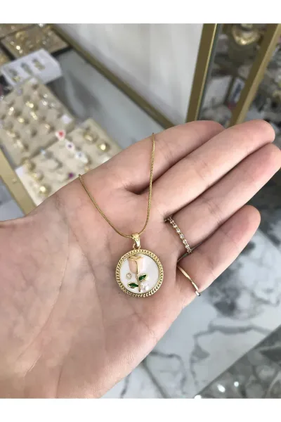 Lale Detaylı Çelik Sanat Kolye