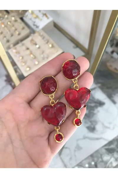 Tasarım Gold Detaylı Kalp Küpe