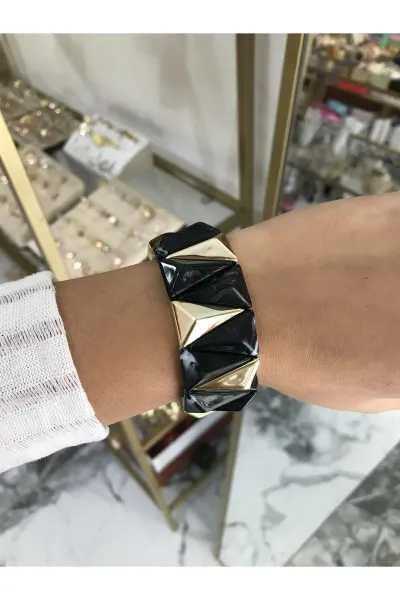 Lasikli Gold Detaylı Kemik Üçgen Model Bilezik