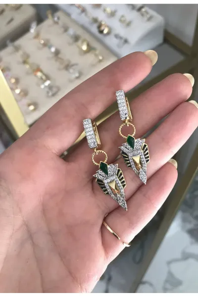 VİP Seri Yeşil Taş Model Küpe