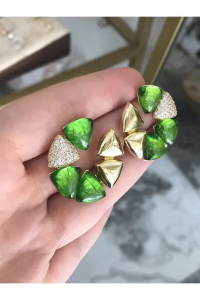 Yeni Seri Gold Ve Taş Detaylı Küpe