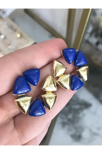 Yeni Seri Gold Mavi Detaylı Küpe
