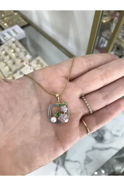 Mavi Kare Saksı Detaylı Çelik Sanat Kolye