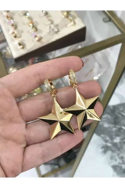 Taş Detaylı Yıldız Küpe