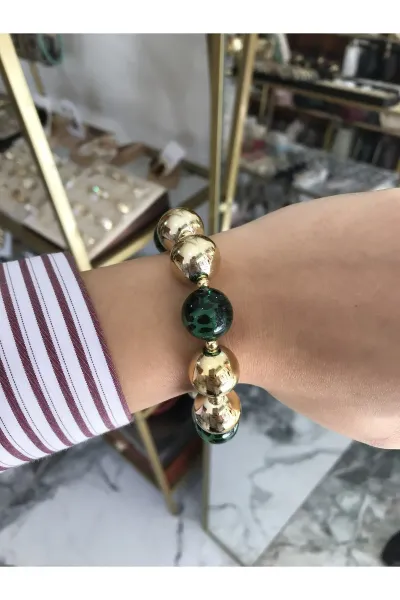 Gold Detaylı Leopar Model Lastikli Bilezik