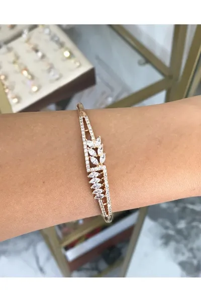 Yaprak Taş Model Bronz Kelepçe Bileklik