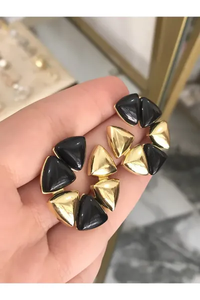 Yeni Seri Gold Siyah Detaylı Küpe