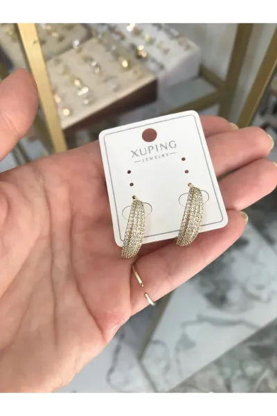 Taşlı Halka Model Küpe (kararmaz)