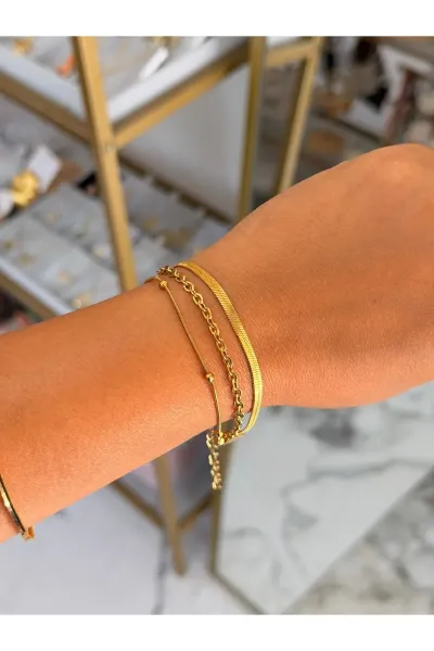 3'lü Model Gold Zincir Bileklik