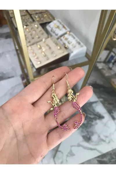 Mor Taşlı Deniz Kızı Küpe