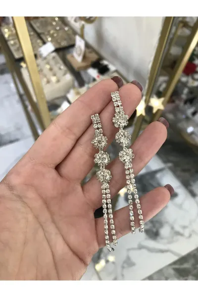 Taş Detaylı Sallantılı Abiye Model Zarif Küpe
