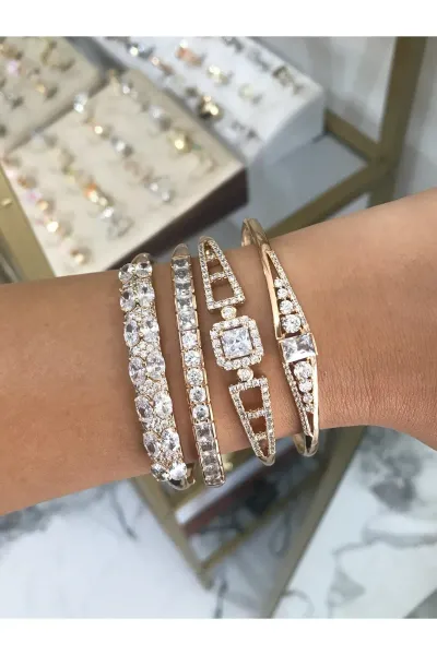 Tasarım Taş Kaplama Model Bronz Kelepçe Bileklik