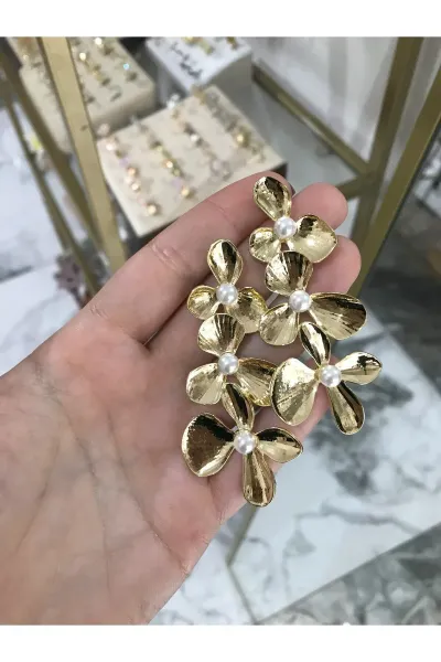 Muadil Marka İnci Detaylı Çiçek Küpe