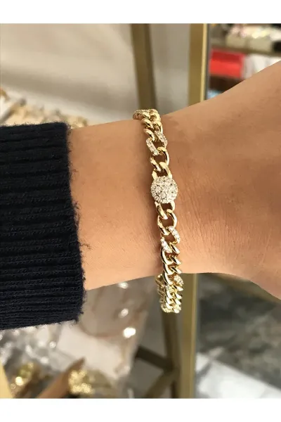 Taş Detaylı Zincir Model Bileklik (kararmaz)