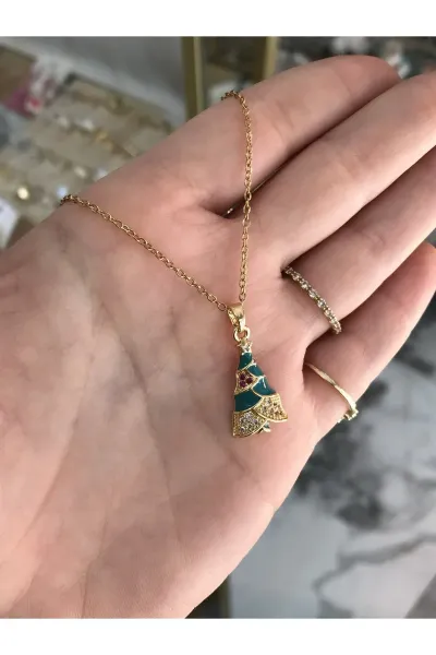 Taş Detaylı Noel Ağaç Model Kolye