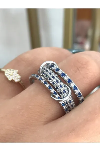 Çoklu Mavi Taş Detaylı Halka Model Yüzük