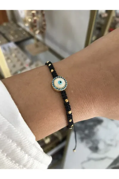Nazar Boncuk Detaylı İp Model Ayarlanabilir Bileklik