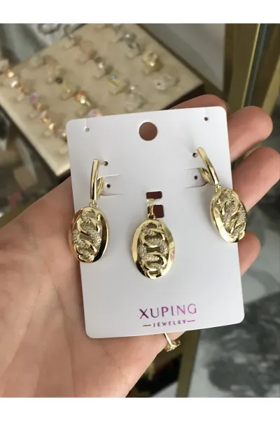 xXUPINGx 3'lü Taş Detaylı Set Model Küpe (kararmaz)x