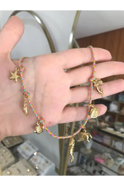 Renkli Deniz Konseptli Charm İp Kolye