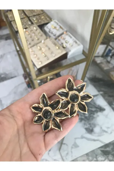 Siyah Çiçek Küpe
