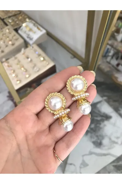İnci Detaylı Vintage Model Küpe