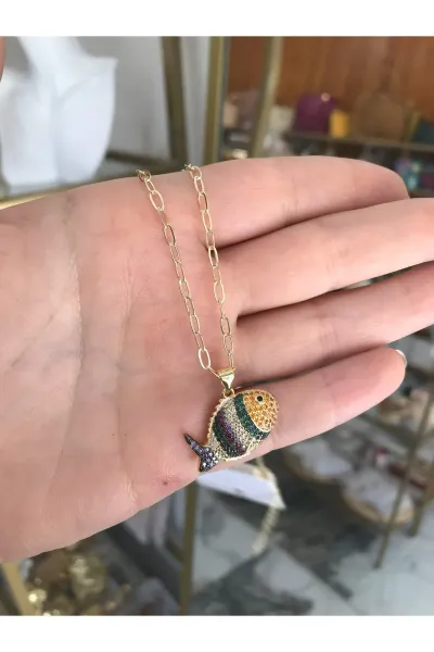 Renkli Taşlı Balık Model Kolye