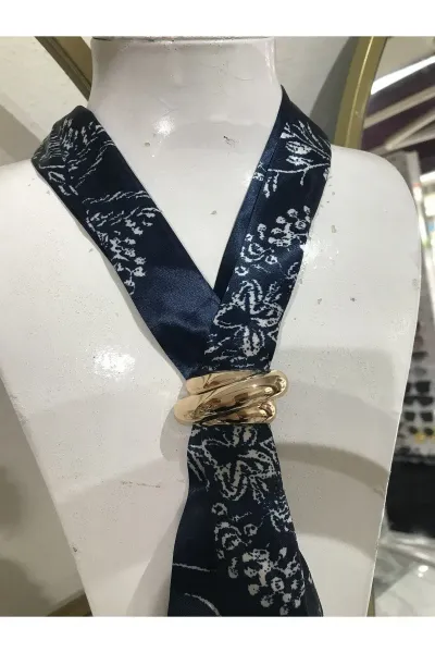 Lacivert Fular Gold Detaylı Model