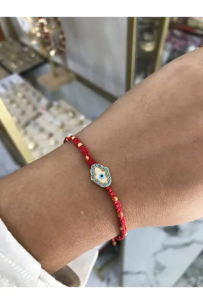 Nazarlı El Boncuk Detaylı İp Model Ayarlanabilir Bileklik