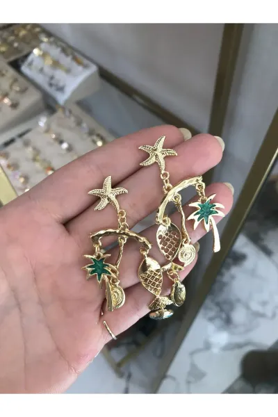 Deniz Yıldızı ve Ağaç Charm'lı Küpe