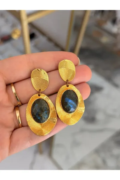 VIP Doğal Labradorit Model Vintage Tasarım Küpe