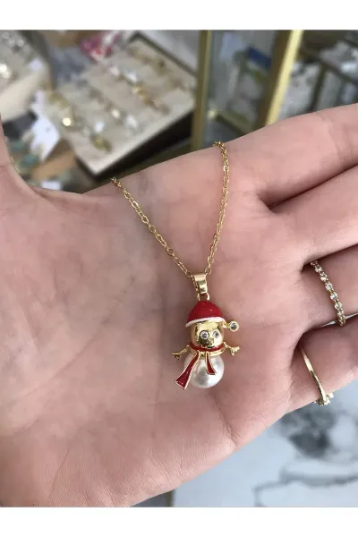 Noel İnci Detaylı Kardan Adam Model Kolye