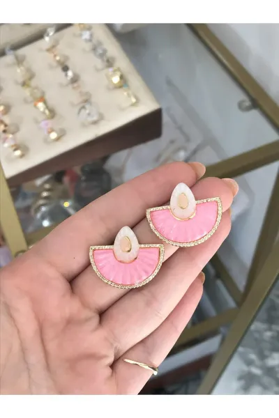Pembe Tasarım Yelpaze Model Küpe
