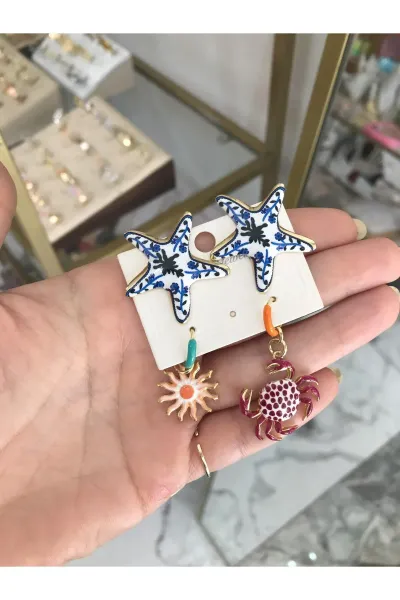 Deniz yıldızı ve Yengeç Model 2'li Küpe
