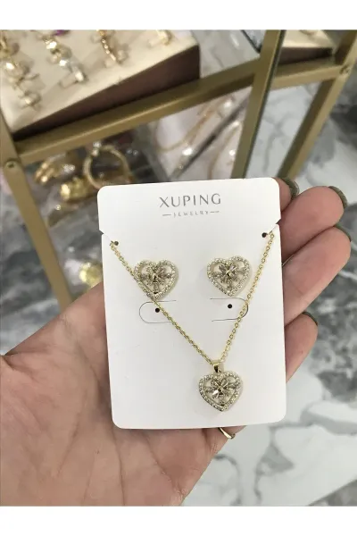 XUPINGx 3'lü Taş Detaylı Kalp Model set (kararmaz)xx