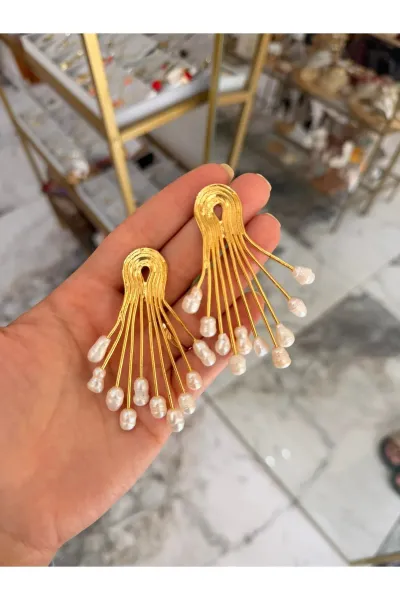 VIP Dokulu Gövde ve Barok İnci Model Tasarım Küpe